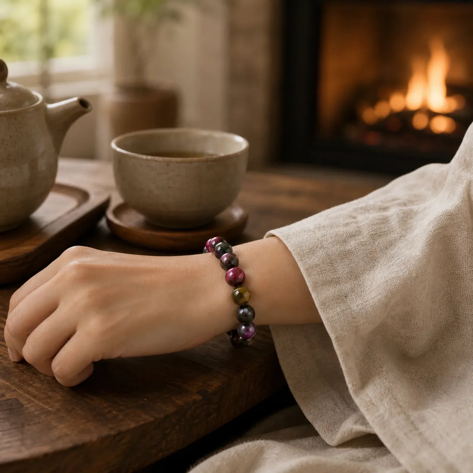 FREE Today: Self Confidence and Protection Red Tiger Eye Colorful Bead Bracelet featuring Red Tiger Eye, Tiger Eye
