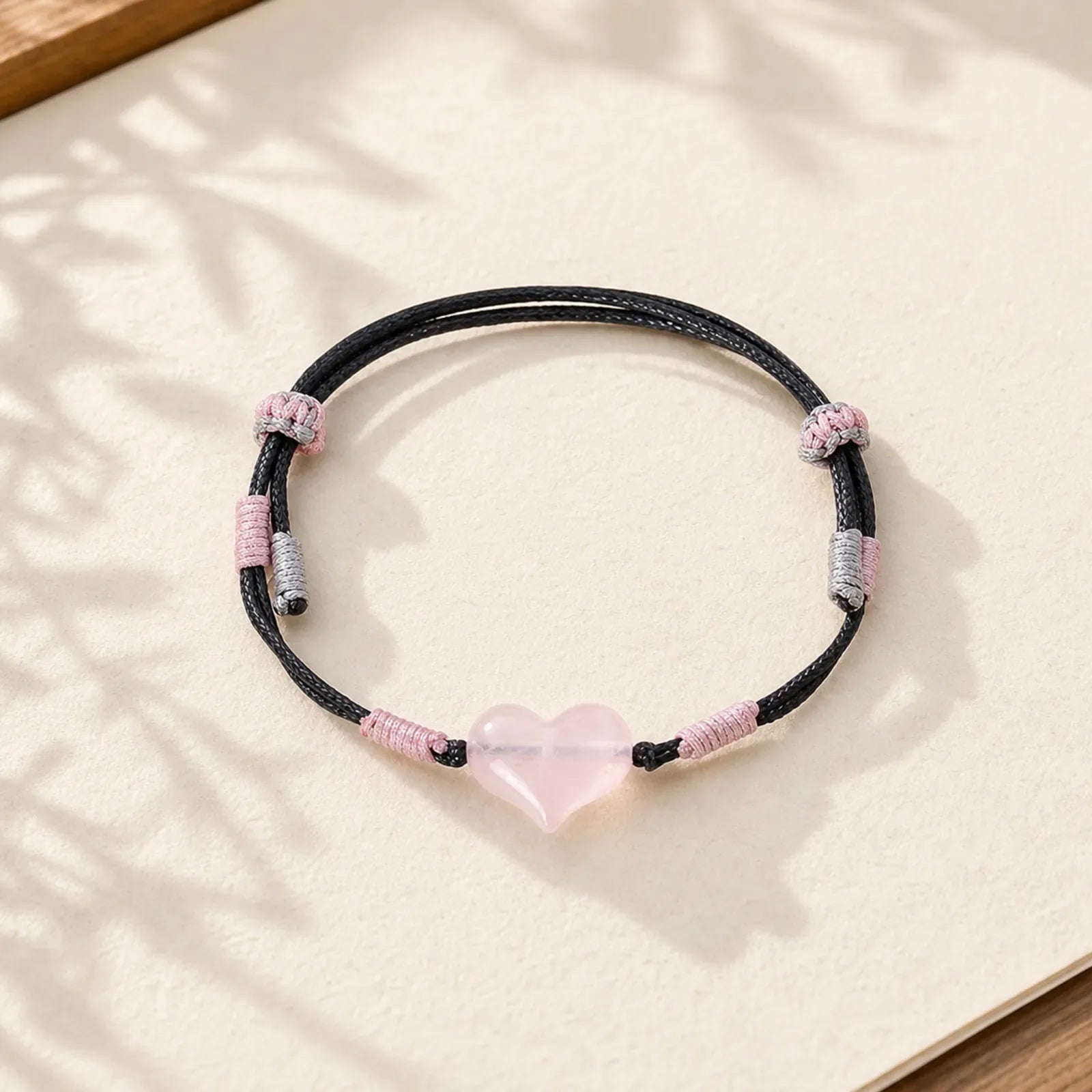 FREE Today: Self-acceptance and Warmth Natural Heart Charm Pink Crystal Braided String Bracelet featuring Pink Crystal