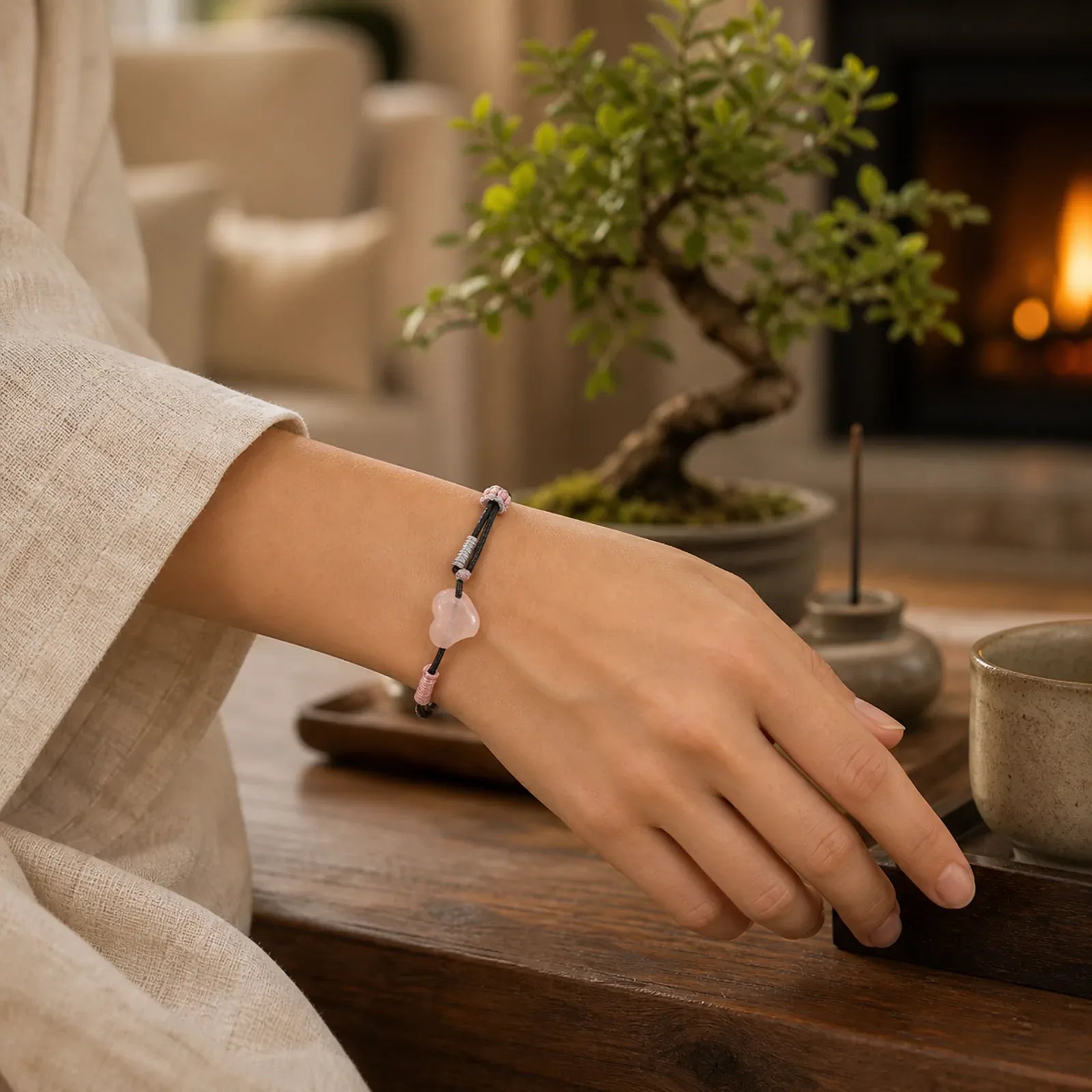 FREE Today: Self-acceptance and Warmth Natural Heart Charm Pink Crystal Braided String Bracelet featuring Pink Crystal