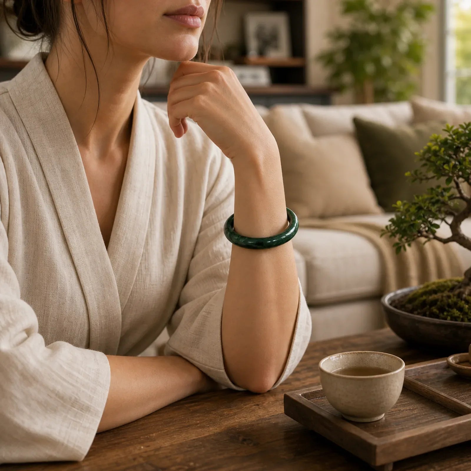 FREE Today: Self-confidence and Protection Nanyang Black-Green Jade Cuff Bangle Bracelet featuring Nanyang Black-Green Jade, Green Jade, Jade