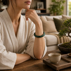 FREE Today: Self-confidence and Protection Nanyang Black-Green Jade Cuff Bangle Bracelet featuring Nanyang Black-Green Jade, Green Jade, Jade