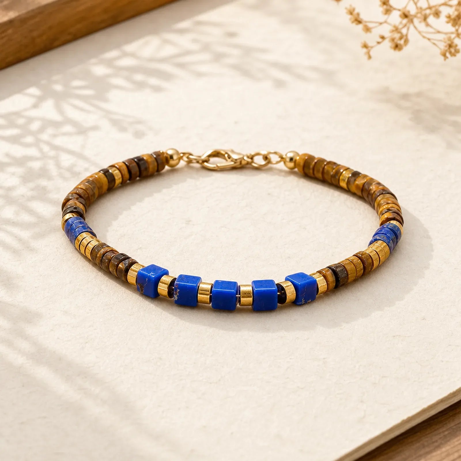 FREE Today: Serenity and Courage Lapis Lazuli Tiger Eye Square Beaded Bracelet featuring Tiger Eye