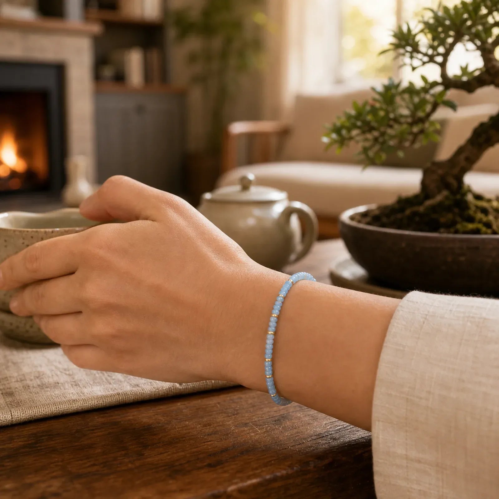 FREE Today: Serenity and Healing Natural Aquamarine Fine 4mm Bead Pearl Bracelet featuring Aquamarine, Pearl