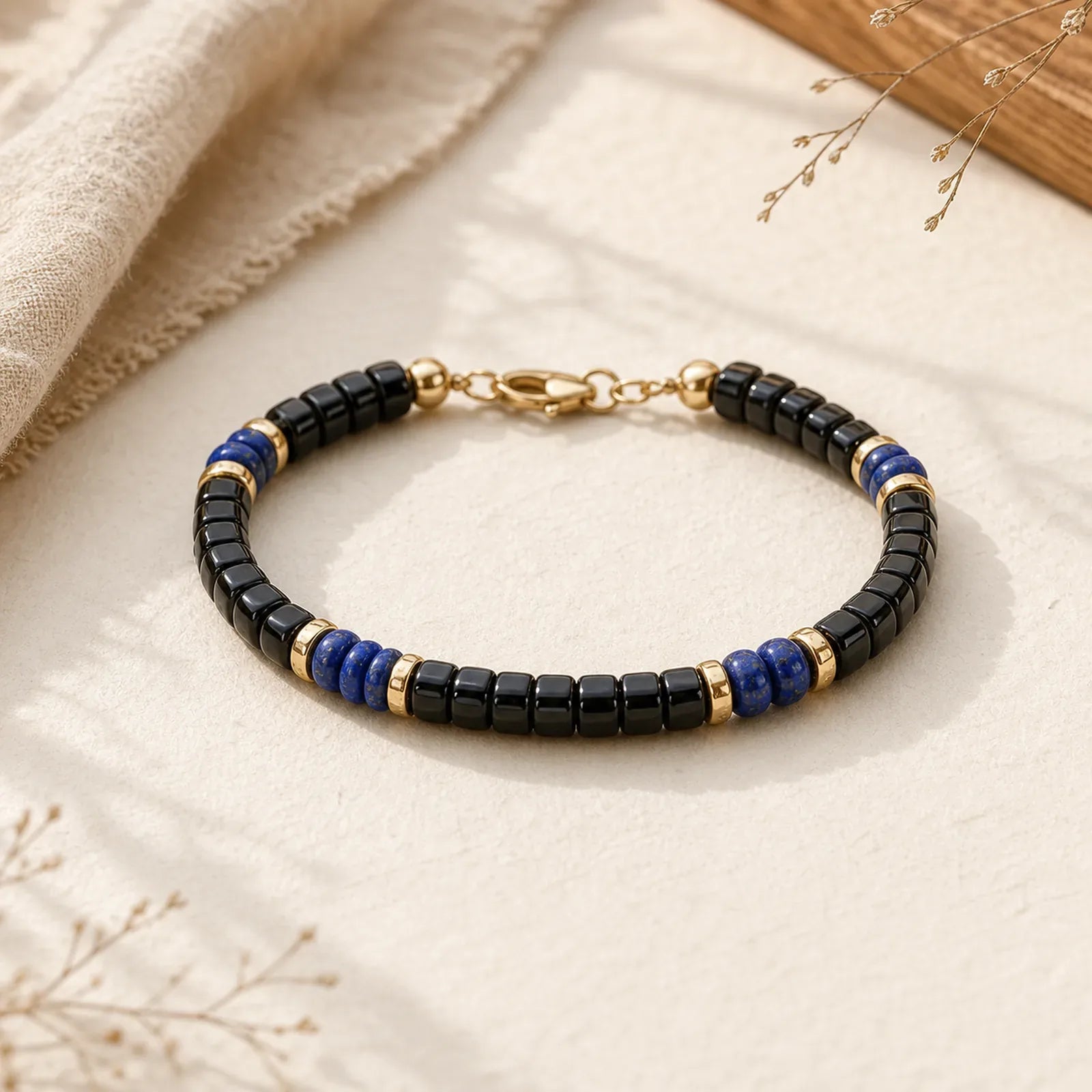 FREE Today: Serenity and Support Lapis Lazuli Black Onyx Cube Bead Bracelet featuring Black Onyx