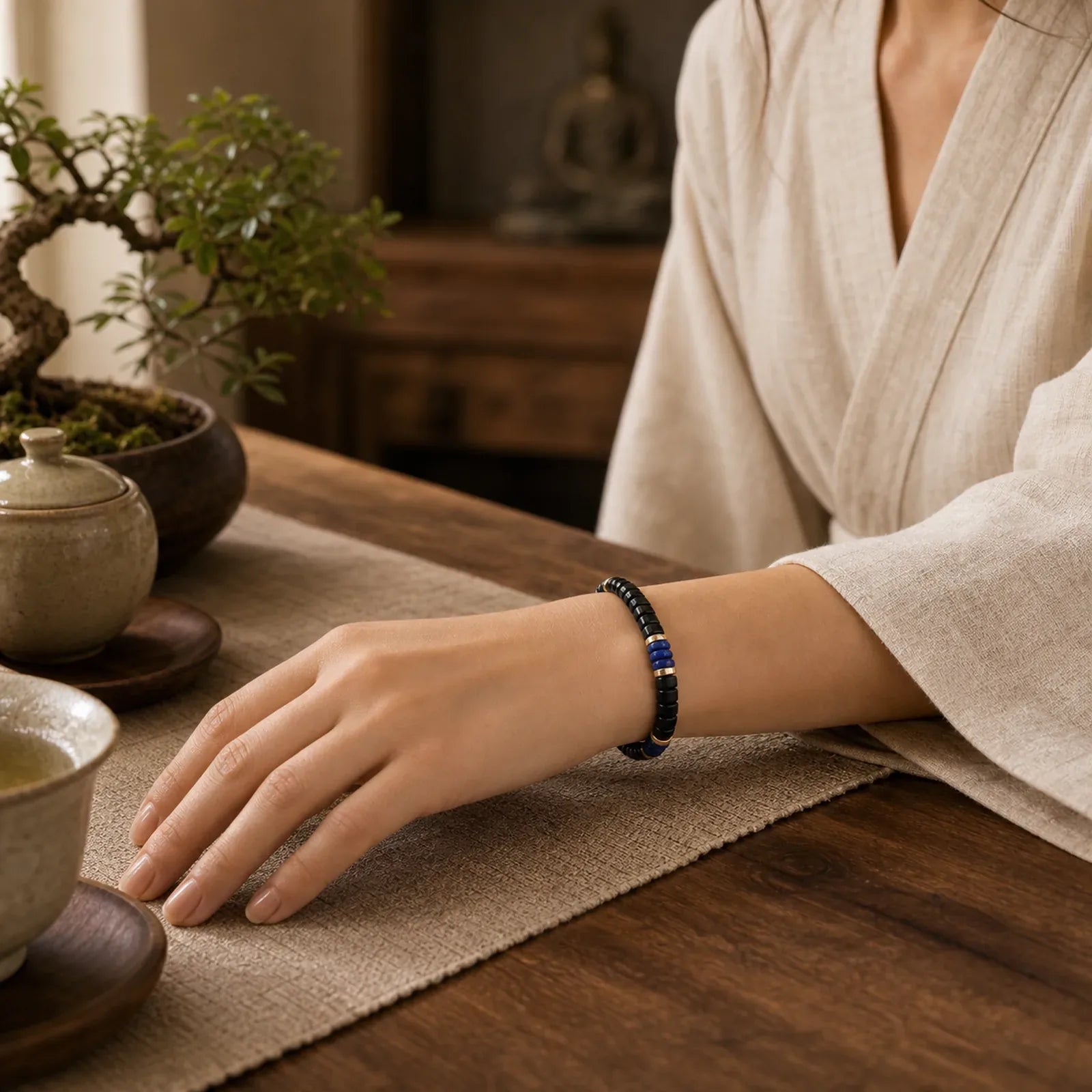 FREE Today: Serenity and Support Lapis Lazuli Black Onyx Cube Bead Bracelet featuring Black Onyx