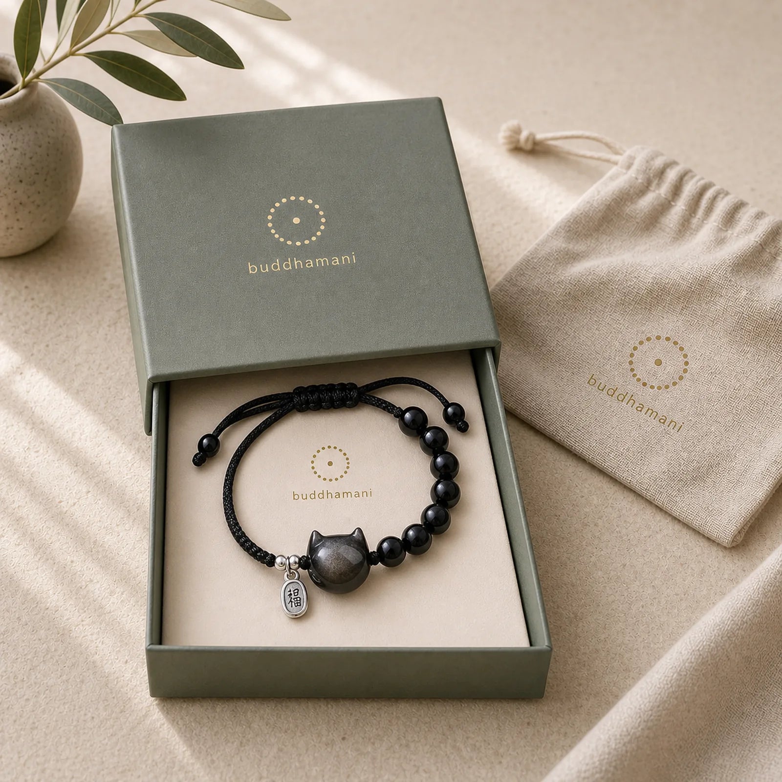 FREE Today: Soothing Strength Black Obsidian Silver Sheen Obsidian Cute Cat Dancing Lion Bracelet featuring Black Obsidian, Silver, Silver Sheen Obsidian