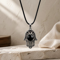 FREE Today: Strength and Protection Natural Black Obsidian Hamsa Palm Inlay Crystal Necklace featuring Black Obsidian