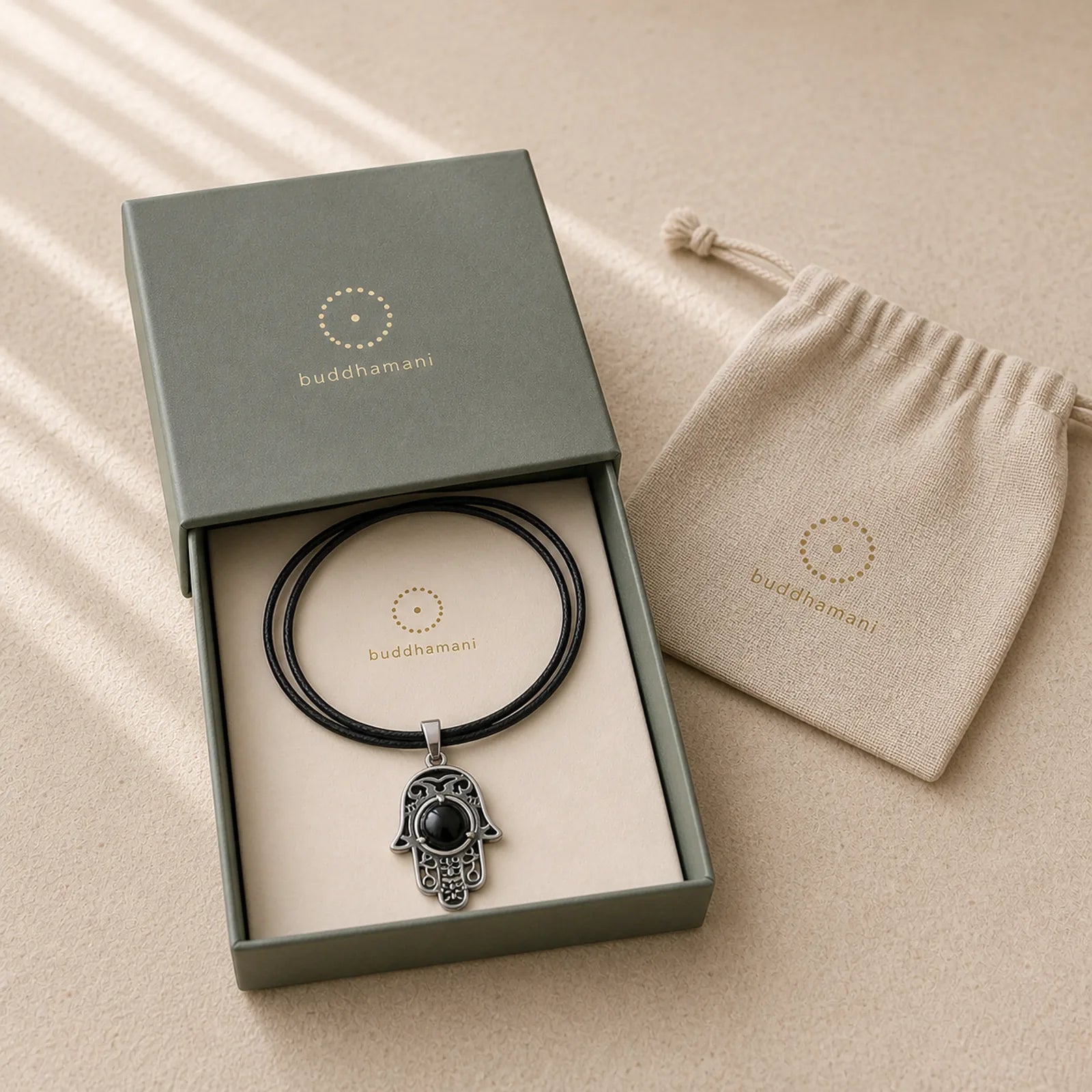FREE Today: Strength and Protection Natural Black Obsidian Hamsa Palm Inlay Crystal Necklace featuring Black Obsidian