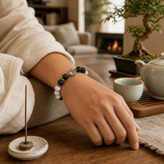 FREE Today: Support and Protection Lava Rock Hamsa Palm Handcrafted Round Bracelet featuring Lava Rock