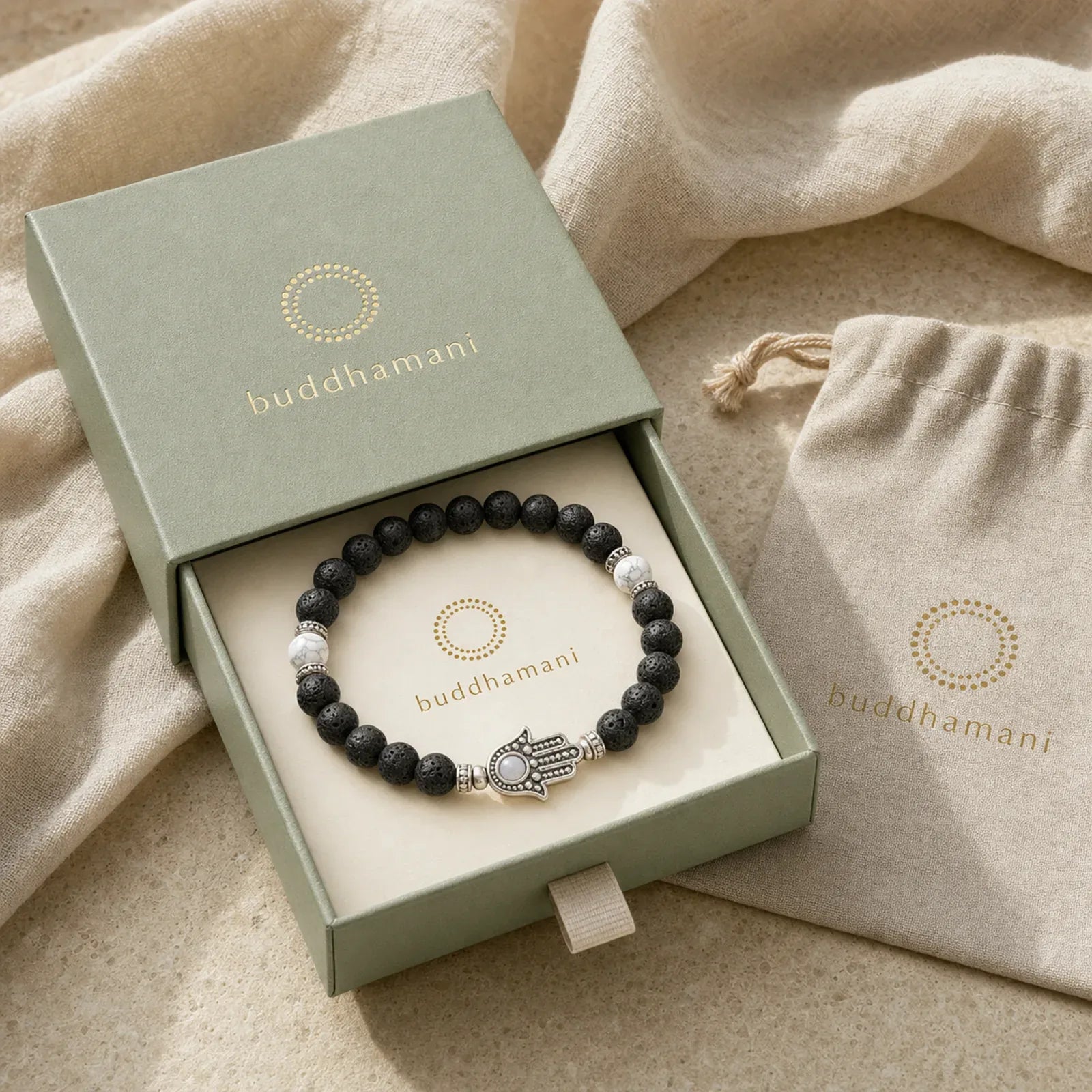 FREE Today: Support and Protection Lava Rock Hamsa Palm Handcrafted Round Bracelet featuring Lava Rock