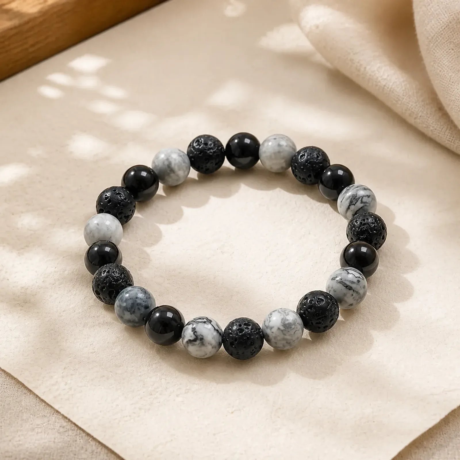 FREE Today: Support and Strength Black Obsidian Lava Rock Picasso Jasper Beads Bracelet featuring Black Obsidian, Lava Rock, Picasso Jasper