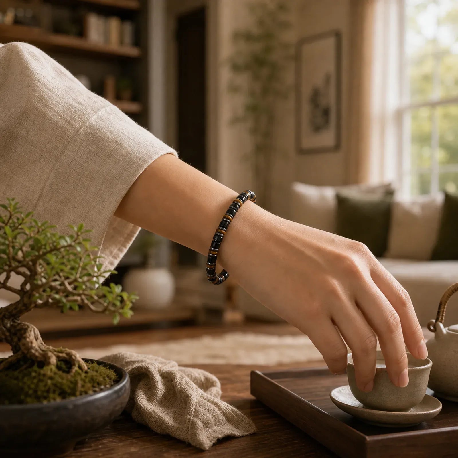 FREE Today: Transformation and Strength Black Obsidian Hematite Ethnic Flat Bead Bracelet featuring Black Obsidian, Hematite