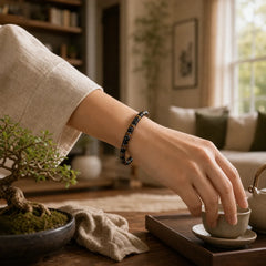 FREE Today: Transformation and Strength Black Obsidian Hematite Ethnic Flat Bead Bracelet featuring Black Obsidian, Hematite
