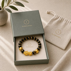 Feng Shui PiXiu Obsidian Attract Wealth Bracelet featuring Pixiu, Obsidian, Om