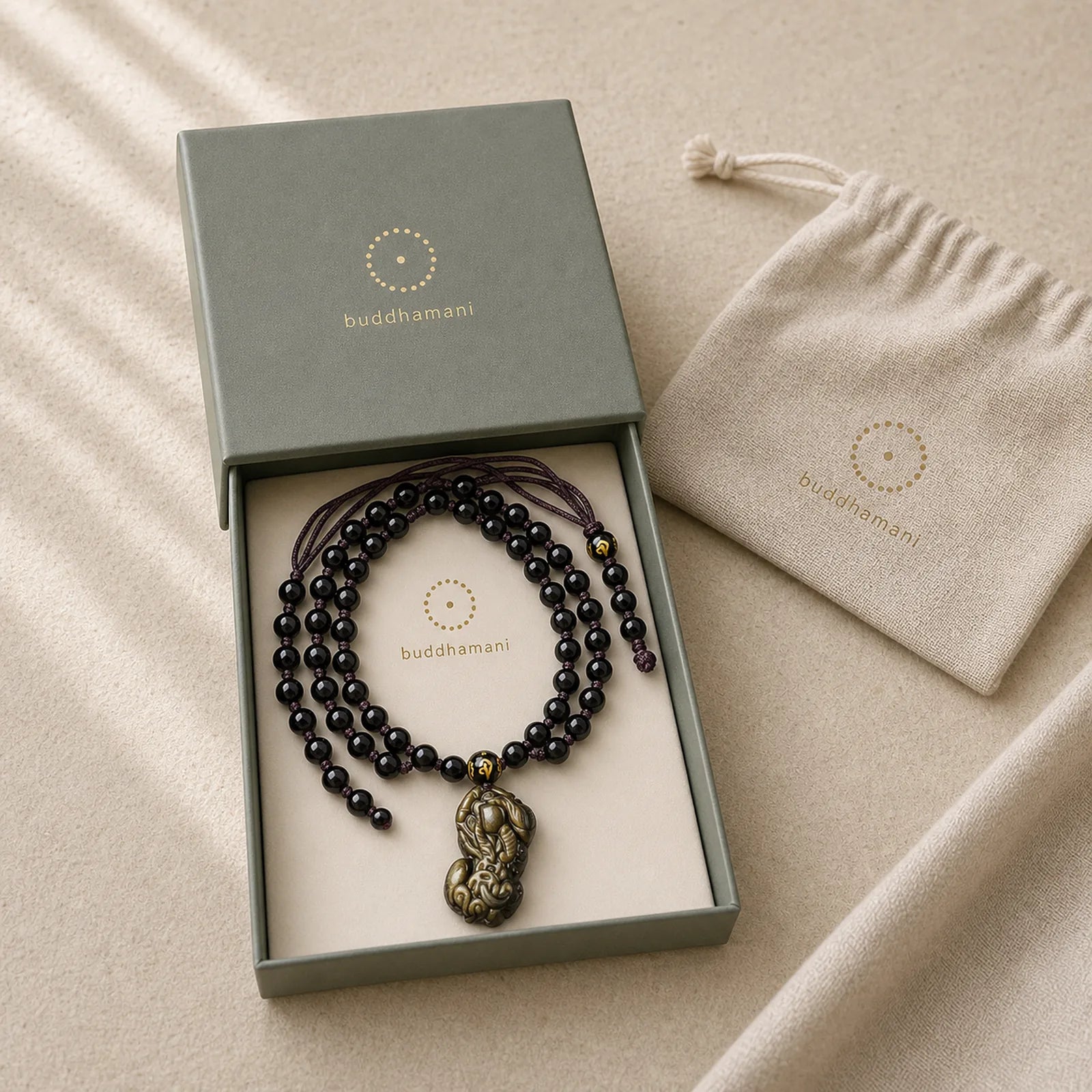 FengShui Gold Sheen Obsidian PiXiu Wealth Necklace (Extra 35% Off | USE CODE: FS35) featuring Gold Sheen Obsidian, Obsidian, Pixiu