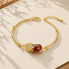 FengShui Golden Red Agate PiXiu Wealth Luck Bracelet featuring Red Agate, Pixiu, Copper