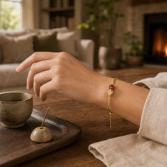 FengShui Golden Red Agate PiXiu Wealth Luck Bracelet featuring Red Agate, Pixiu, Copper