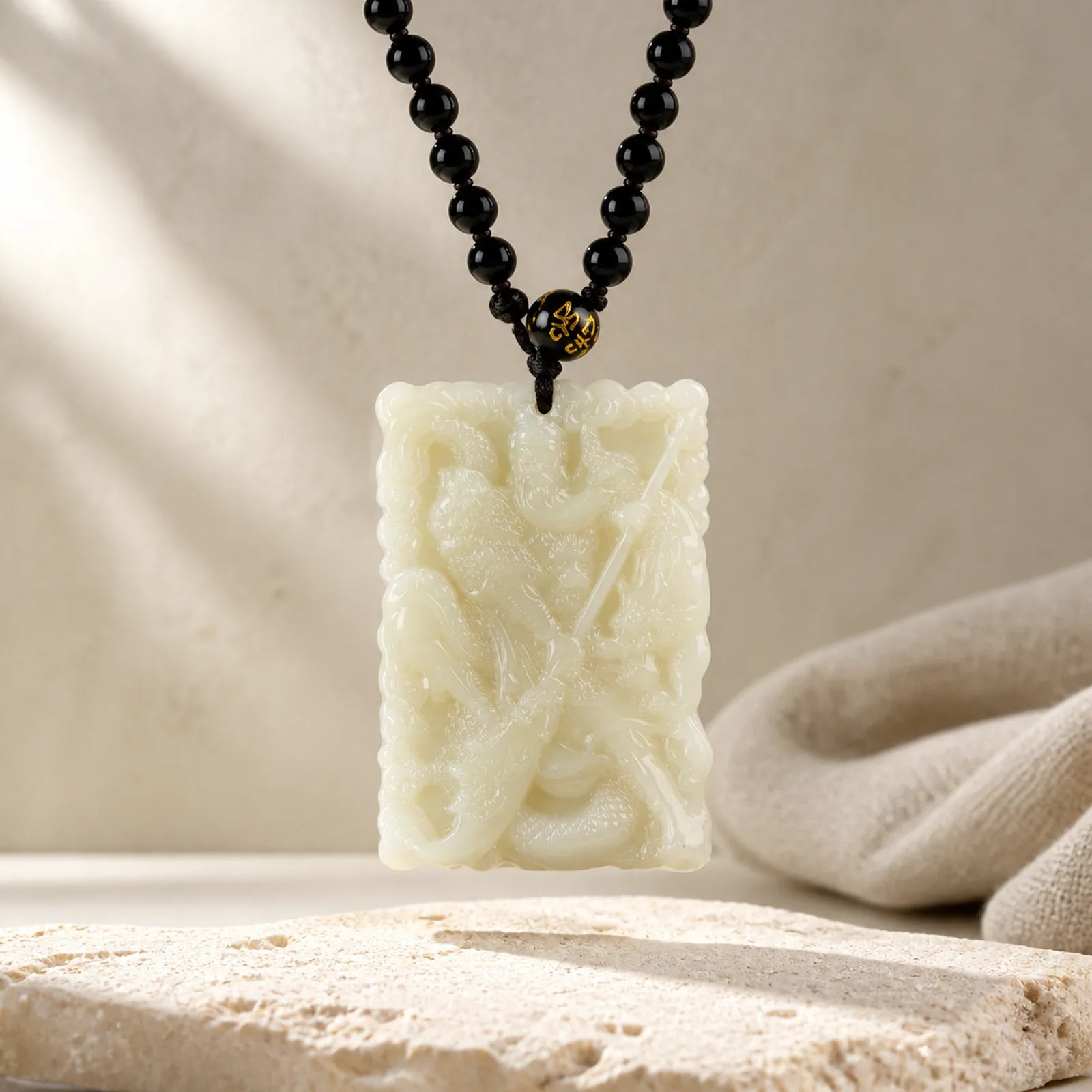 FengShui Lord Guan Protection Necklace Pendant (Extra 30% Off | USE CODE: FS30) featuring Lord Guan, Om, Cyan Jade