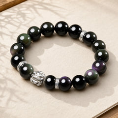 FengShui Natural Rainbow Obsidian PiXiu Blessing Bracelet featuring Rainbow Obsidian, Pixiu