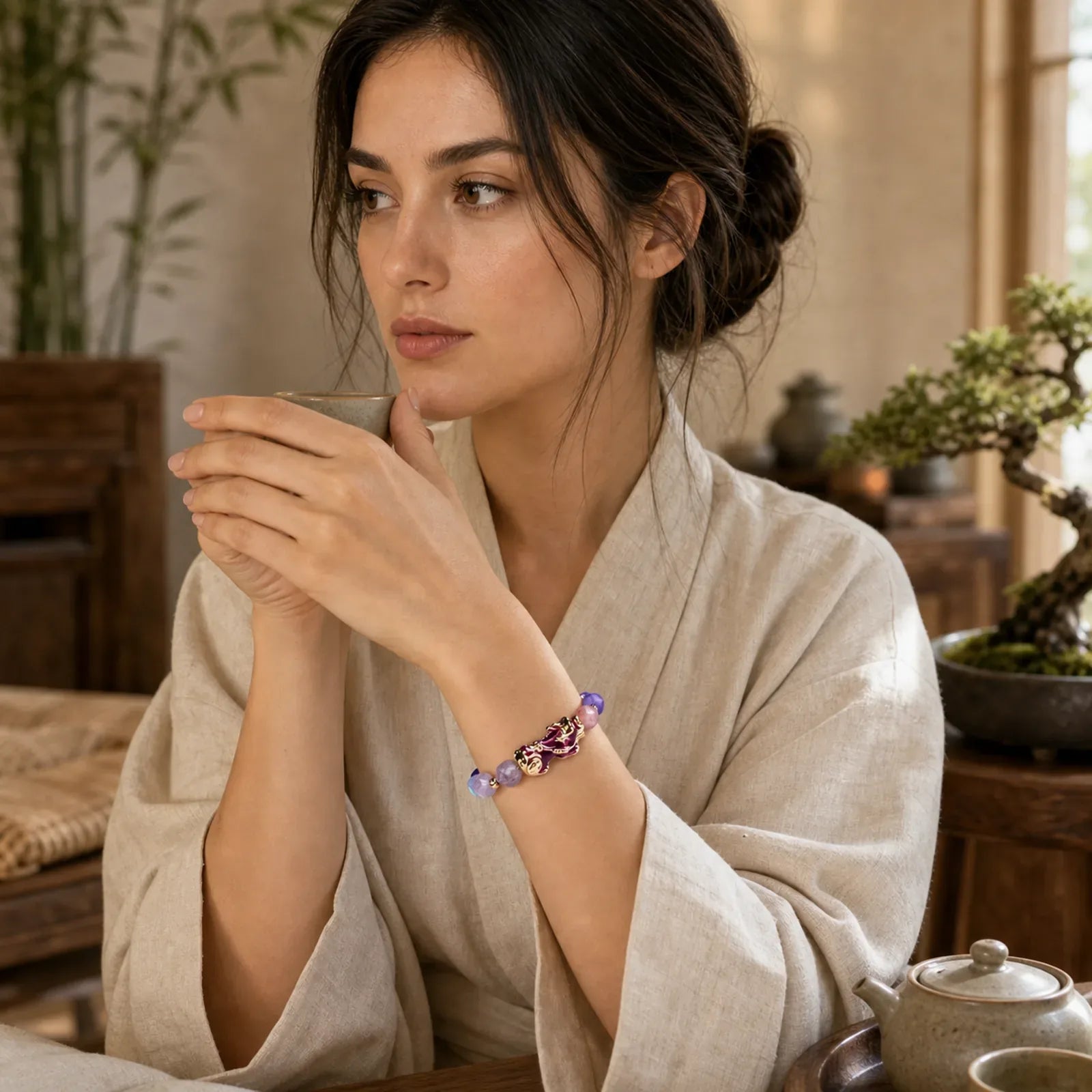 FengShui PiXiu Amethyst Luck Bracelet featuring Pixiu, Amethyst