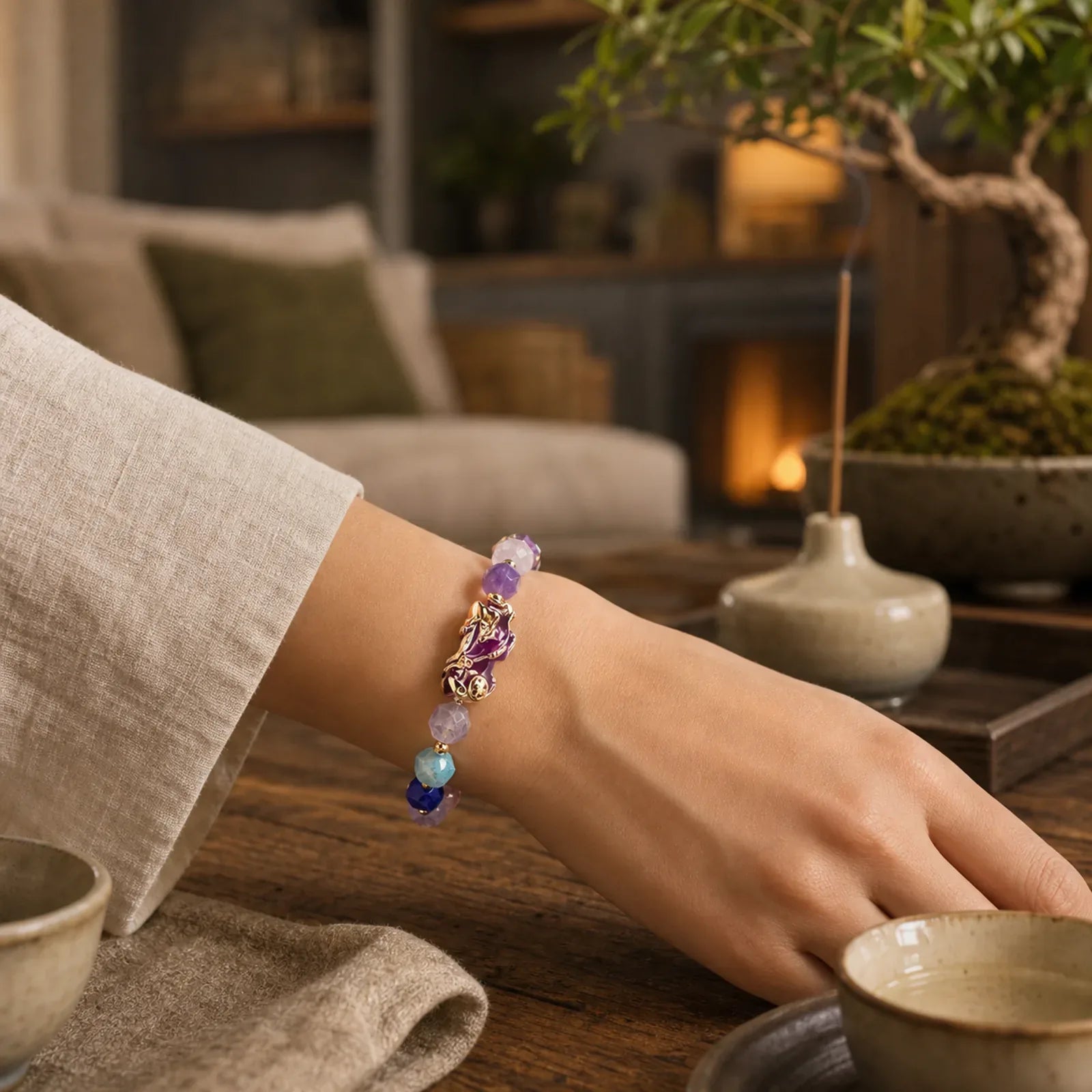 FengShui PiXiu Amethyst Luck Bracelet featuring Pixiu, Amethyst