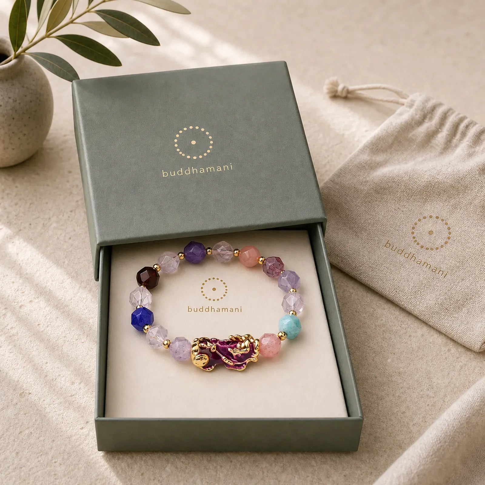 FengShui PiXiu Amethyst Luck Bracelet featuring Pixiu, Amethyst