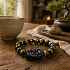 FengShui PiXiu Obsidian Wealth Bracelet featuring Pixiu, Rainbow Obsidian