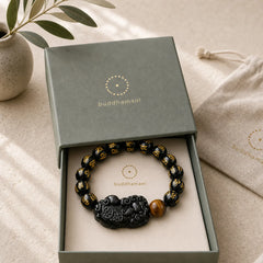 FengShui PiXiu Obsidian Wealth Bracelet featuring Pixiu, Rainbow Obsidian