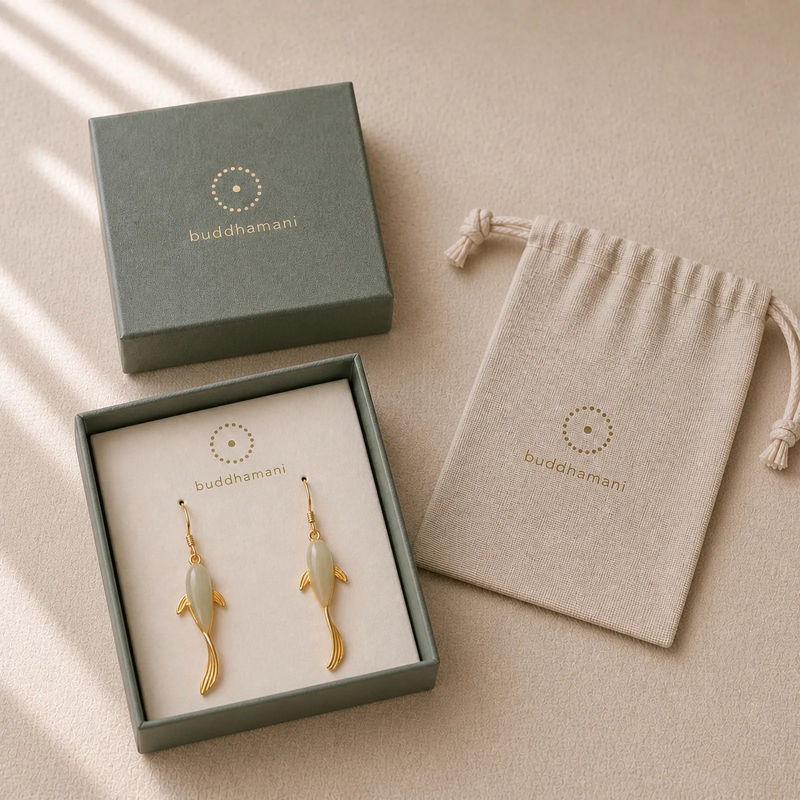 Fish Pattern Jade Luck Dangle Drop Earrings featuring Jade