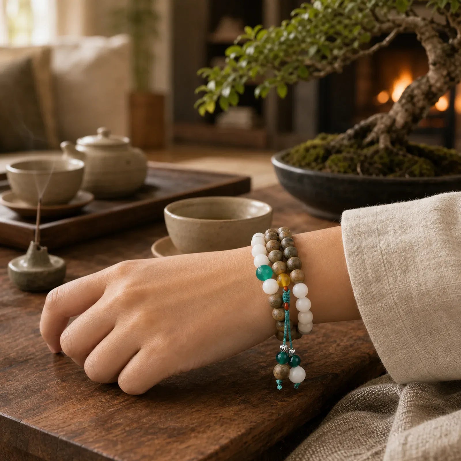 Green Sandalwood Bodhi Seed Wake Up Luck Bracelet featuring Green Sandalwood, Sandalwood, Bodhi Seed