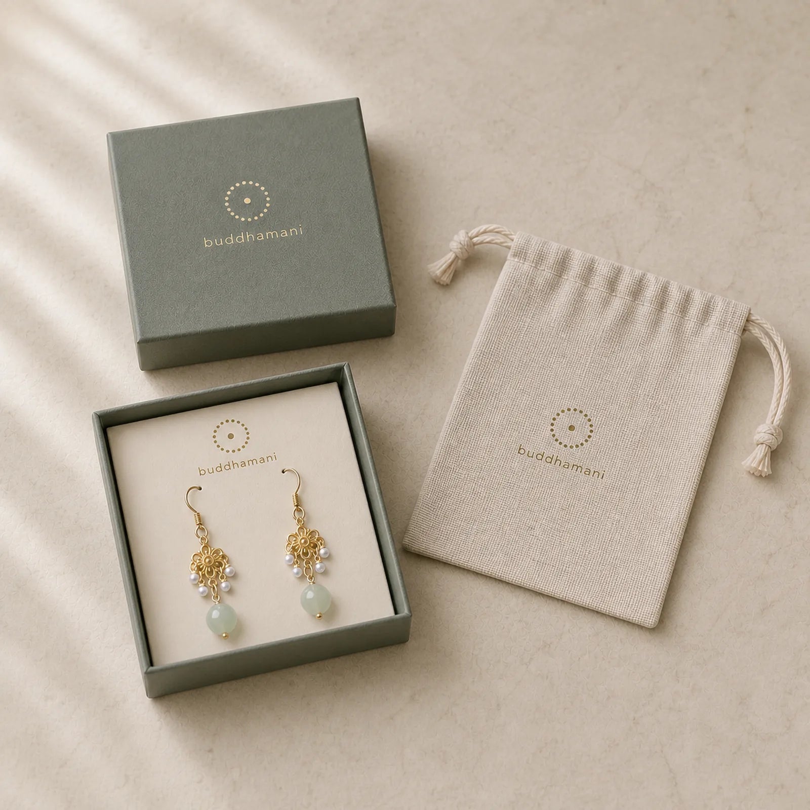 Hetian Jade Flower Pattern 14K Gold Plated Luck Drop Dangle Earrings featuring Jade