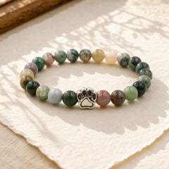 Indian Agate Green Agate Dog Paw Positive Calm Bracelet featuring Indian Agate, Green Agate, Blue Agate