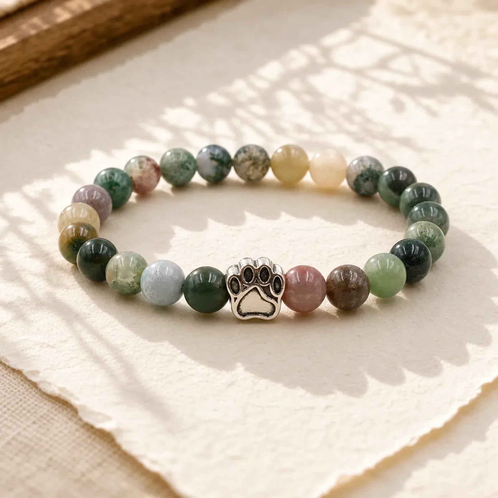 Indian Agate Green Agate Dog Paw Positive Calm Bracelet featuring Indian Agate, Green Agate, Blue Agate