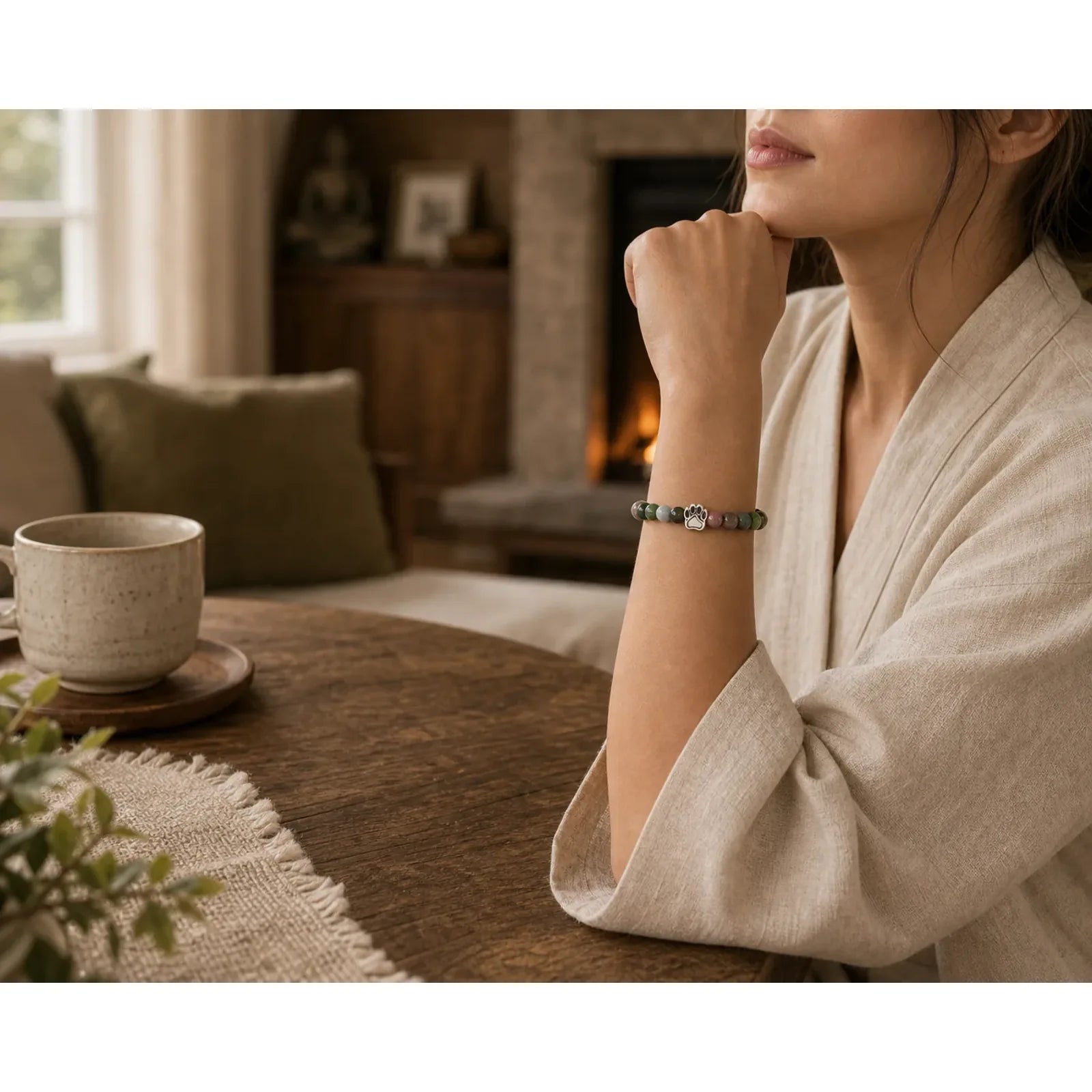 Indian Agate Green Agate Dog Paw Positive Calm Bracelet featuring Indian Agate, Green Agate, Blue Agate