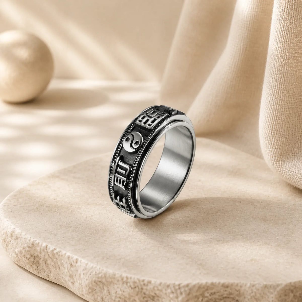 Letter Words Balance Calm Titanium Steel Rotatable Ring featuring Titanium Steel