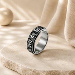 Letter Words Balance Calm Titanium Steel Rotatable Ring featuring Titanium Steel