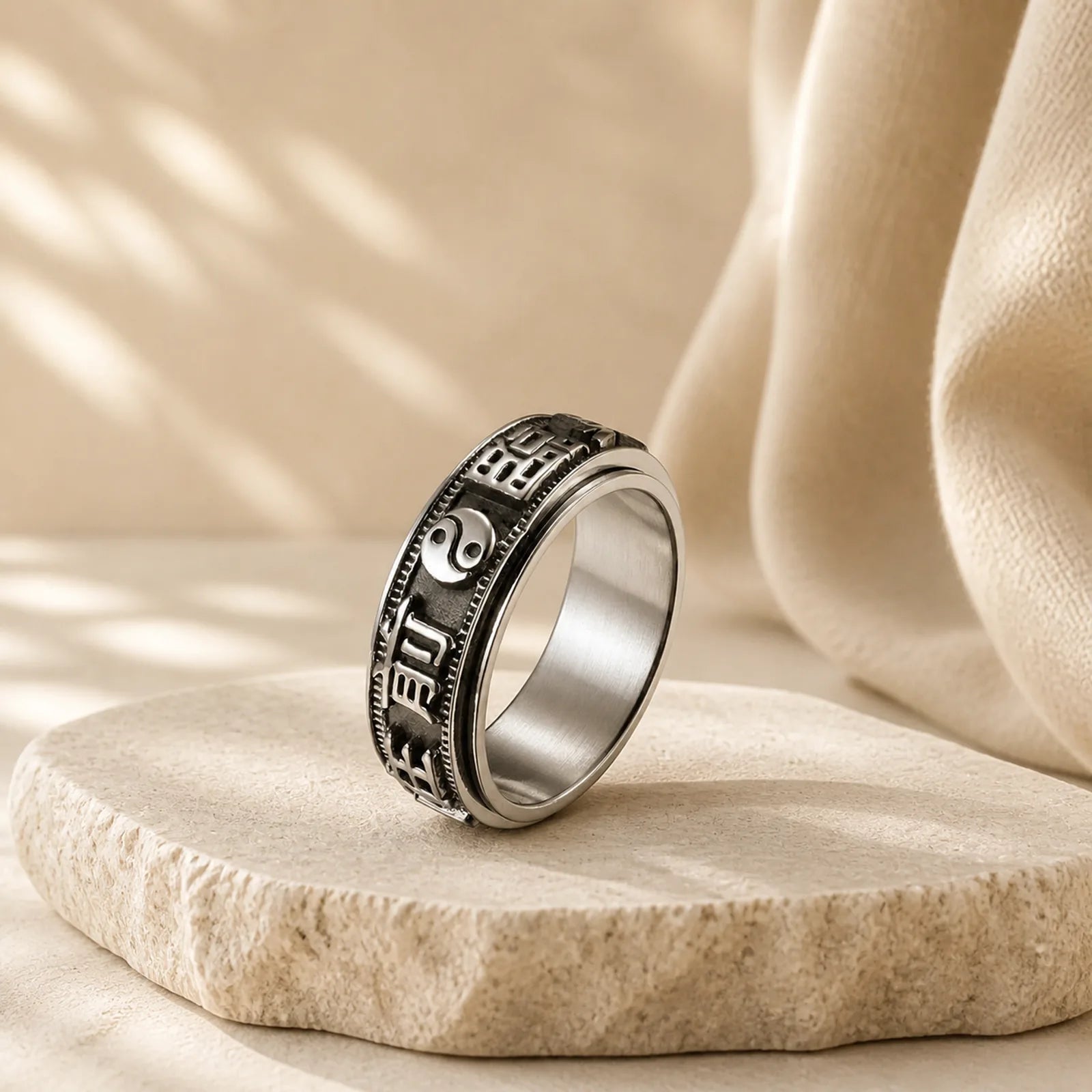 Letter Words Balance Calm Titanium Steel Rotatable Ring (Extra 30% Off | USE CODE: FS30) featuring Titanium Steel