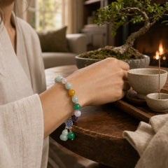 Lucky Bracelet Gourd Jade Bracelet featuring Jade, Pink Crystal, Amethyst