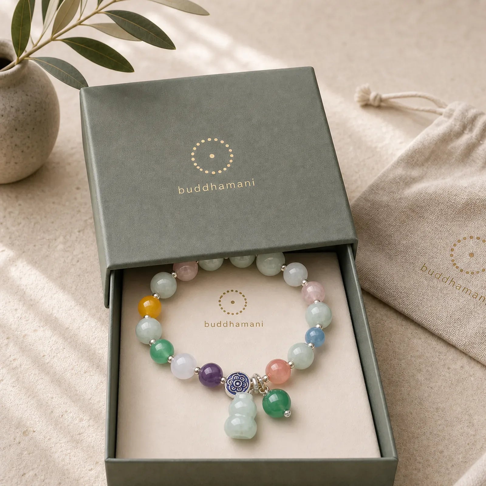 Lucky Bracelet Gourd Jade Bracelet featuring Jade, Pink Crystal, Amethyst