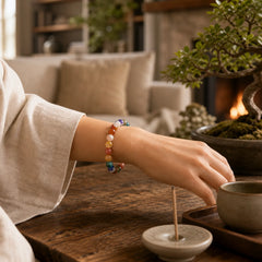 Natural Agate Stone Crystal Balance Beaded Bracelet featuring Gray Agate, Lava Rock, Amazonite