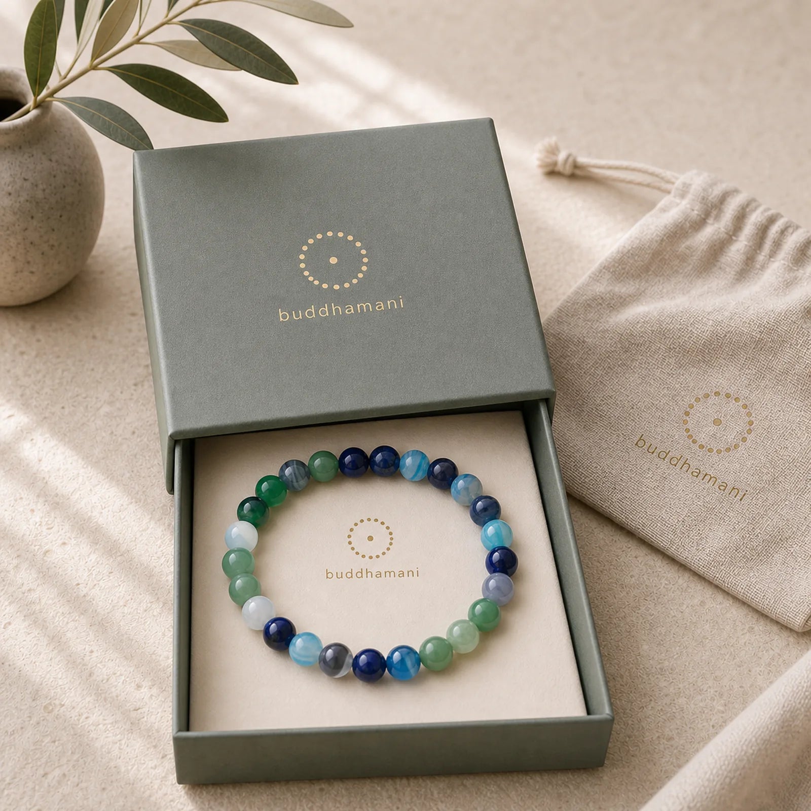 Natural Agate Stone Crystal Balance Beaded Bracelet featuring Gray Agate, Lava Rock, Amazonite