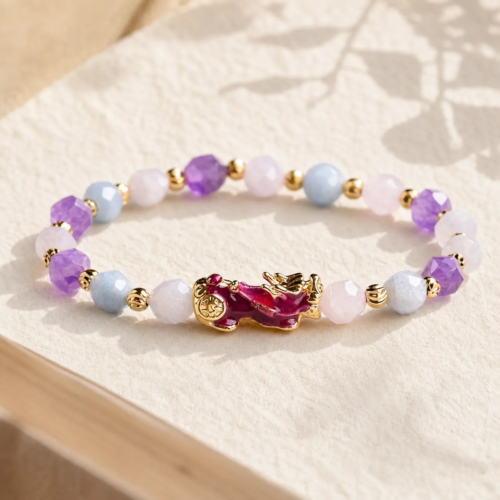Natural Amethyst Fortune Pixiu Charm Bracelet featuring Amethyst, Pixiu