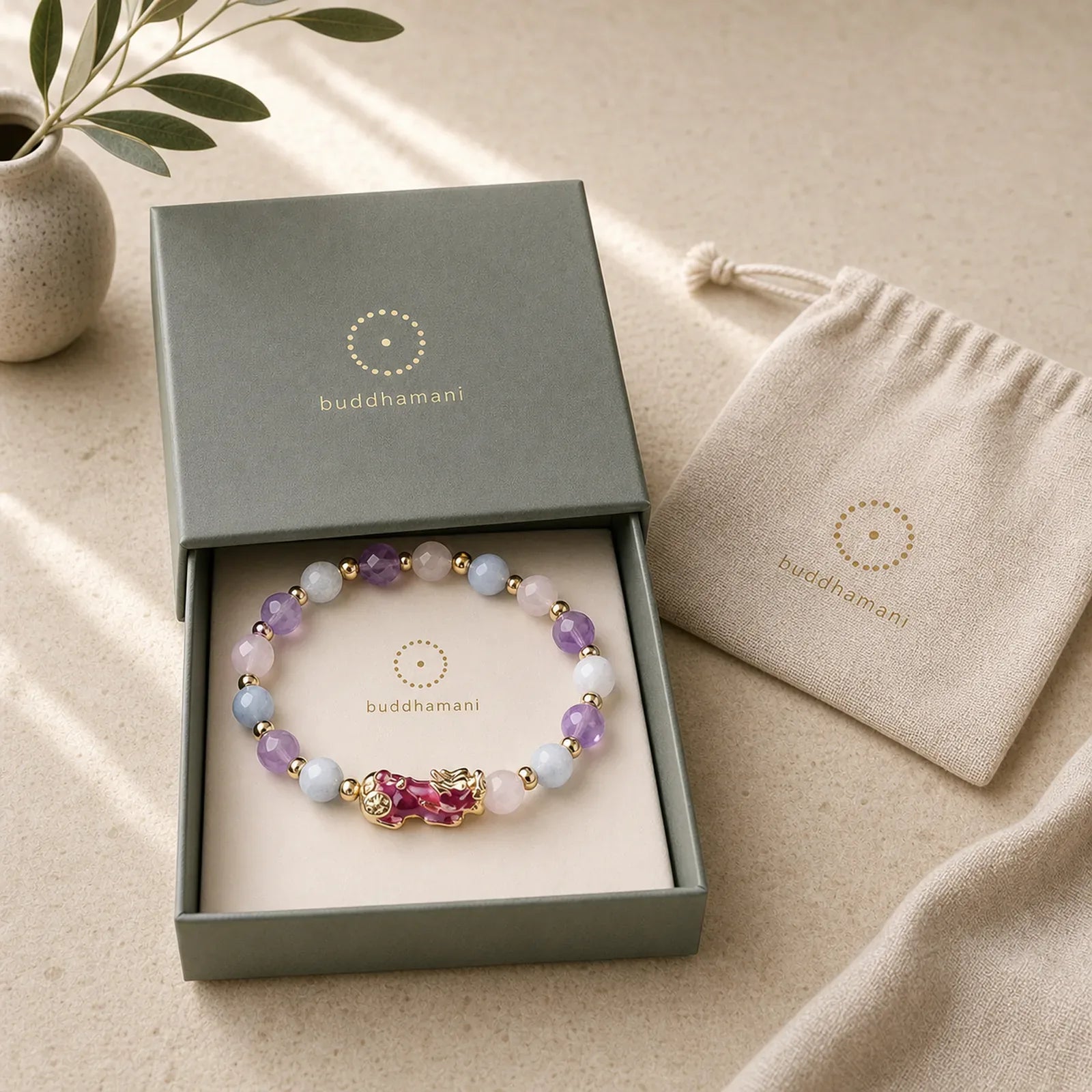 Natural Amethyst Fortune Pixiu Charm Bracelet featuring Amethyst, Pixiu
