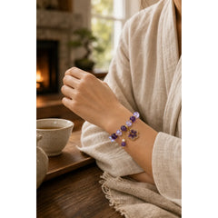 Natural Amethyst Pearl Flower Charm Positive Transformation Bracelet featuring Amethyst, Pearl