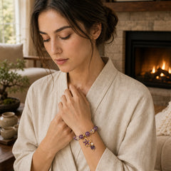 Natural Amethyst Pearl Flower Charm Positive Transformation Bracelet featuring Amethyst, Pearl