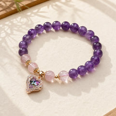 Natural Amethyst Strawberry Quartz Crystal Fortune Bracelet featuring Amethyst, Strawberry Quartz