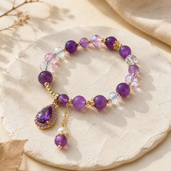 Natural Amethyst Zircon Love Heart Healing Soul Charm Bracelet featuring Amethyst