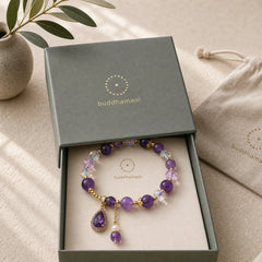 Natural Amethyst Zircon Love Heart Healing Soul Charm Bracelet featuring Amethyst