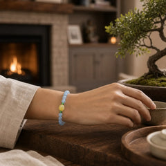 Natural Aquamarine Amber Beads Serenity Healing Bracelet featuring Aquamarine, Amber