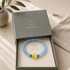 Natural Aquamarine Amber Beads Serenity Healing Bracelet featuring Aquamarine, Amber